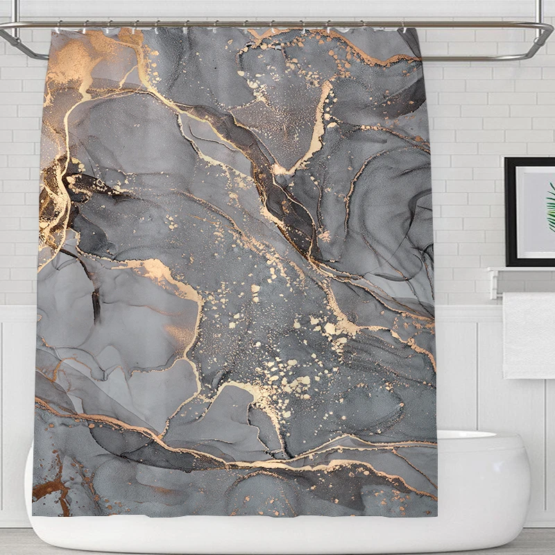 

Abstract Marble Texture Shower Curtains Natural Marble Bathroom Shower Curtain with 12 Hooks, Durable Waterproof Shower Curtains