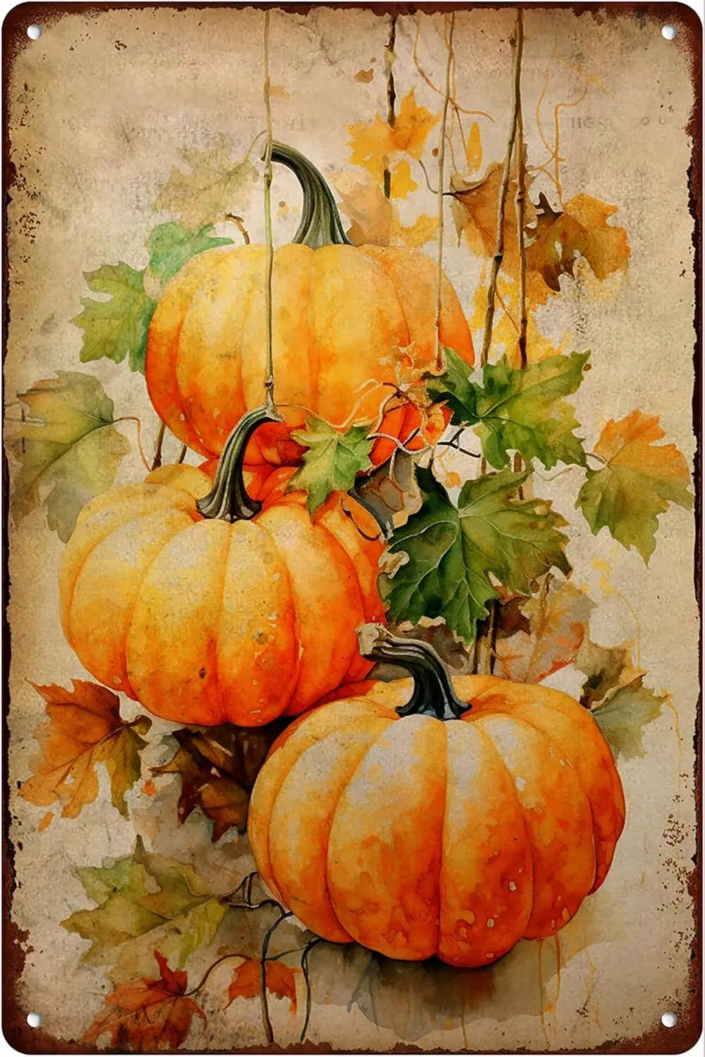 Fll Hrvest Vntge Metl Tn Sgn Decoon Pumpkns Gourds Decoons ron Pntng для офиса Grge Club Home Decor Plque Poster 12x8 nch