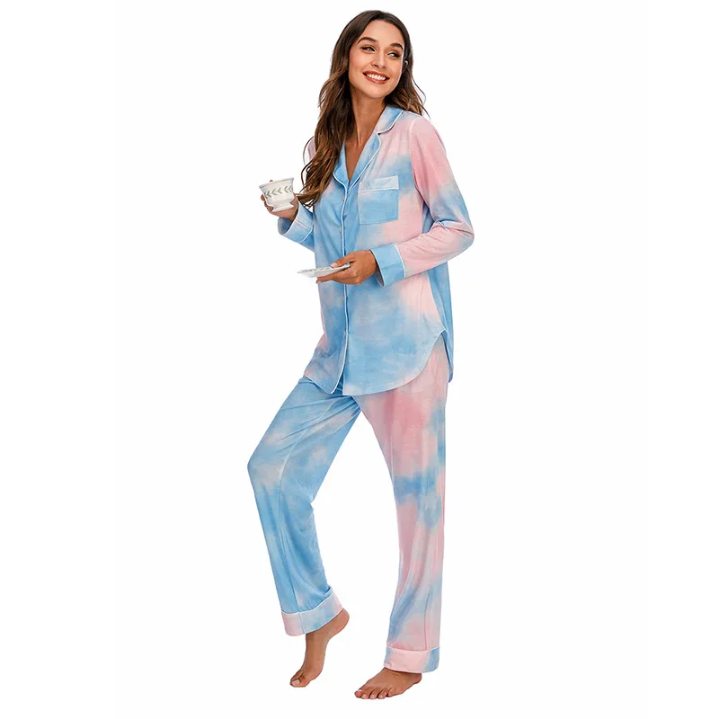 Autumn and Winter New Women's Pajamas Tie-dye Long-sleeved Casual Home Wear Fashion Pajama Set Pijamas Women Sleepwear
