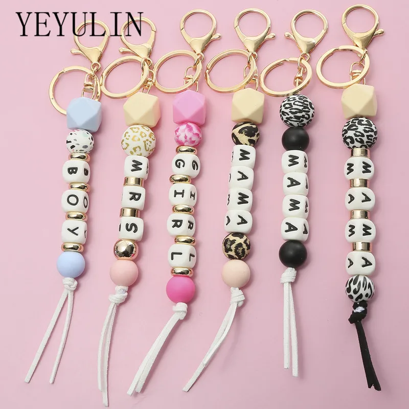 

YEYULIN Letter MAMA Girl Keychain For Women Men Silicone Beads Keyring For Keys 2022 Car Keychain Charms Wholesale Jewelry Gift