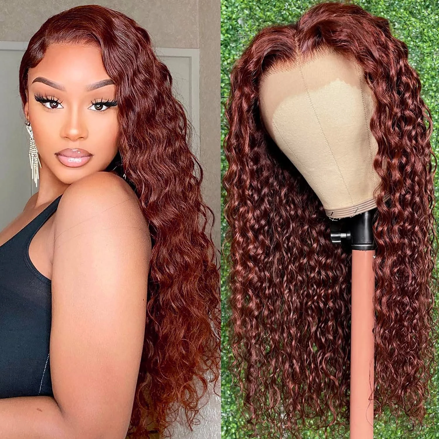 

Reddish Brown Kinky Curly Synthetic Lace Wig 13X1 T Part Wigs For Women Copper Red Pre Plucked With Baby Hair Lace Closured Wig