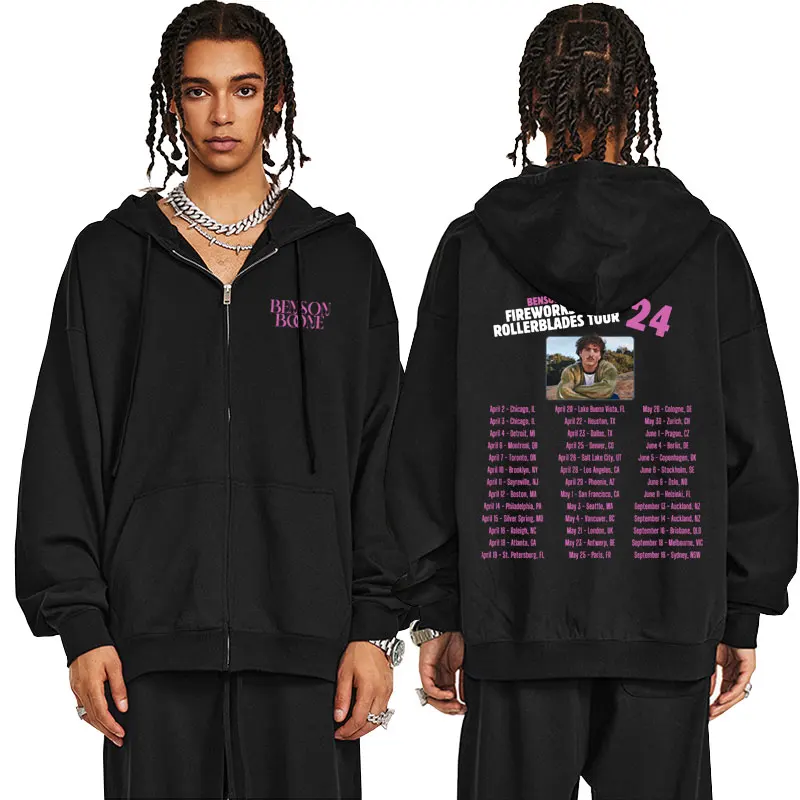Benson Boone Fireworks & Rollerblades World Tour Толстовка на молнии Мужчины Женщины Повседневная