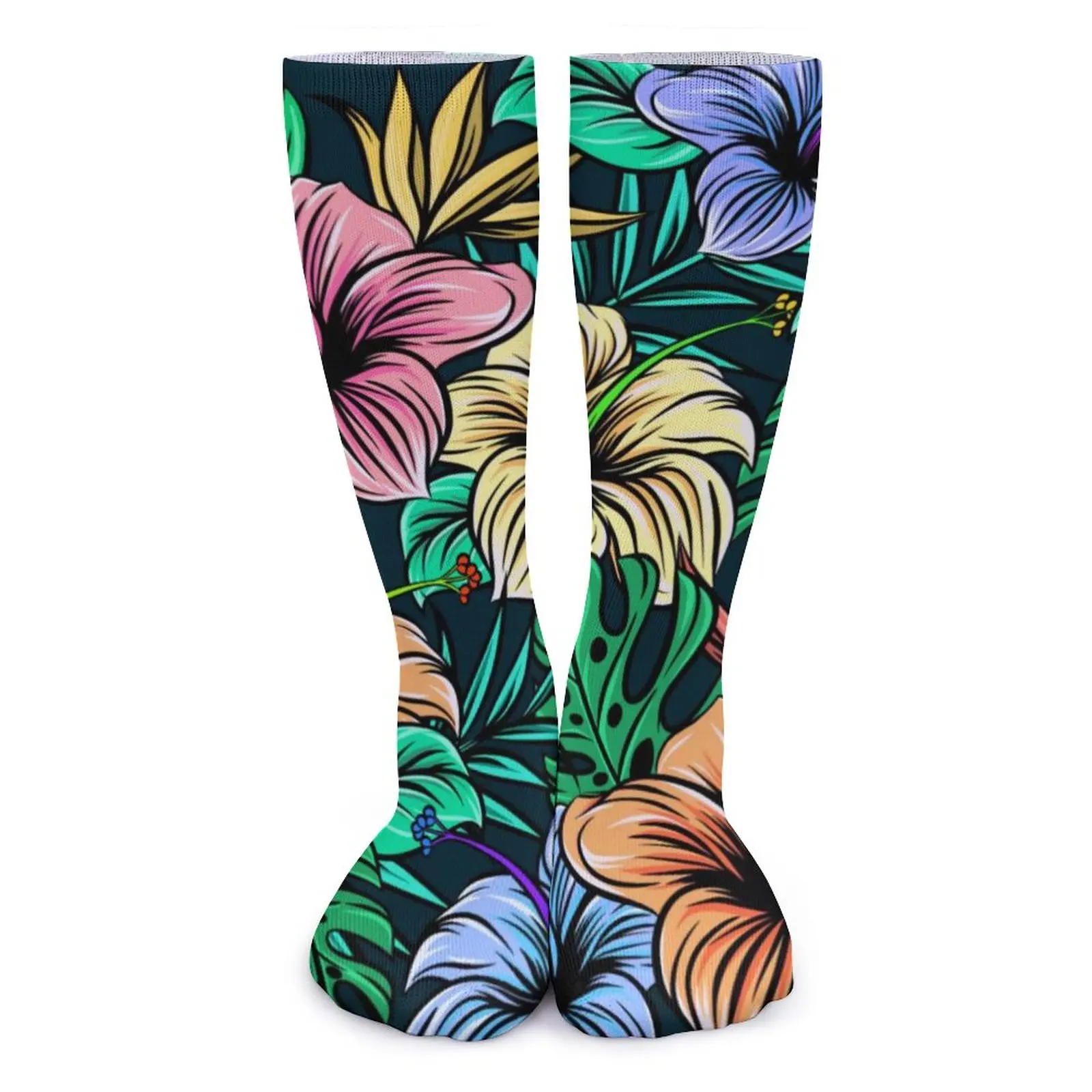 

Носки с рисунком пальмовых листьев, зимние чулки с тропическим цветочным принтом, забавные женские теплые мягкие носки, нескользящие носки с графическим рисунком для спорта на открытом воздухе