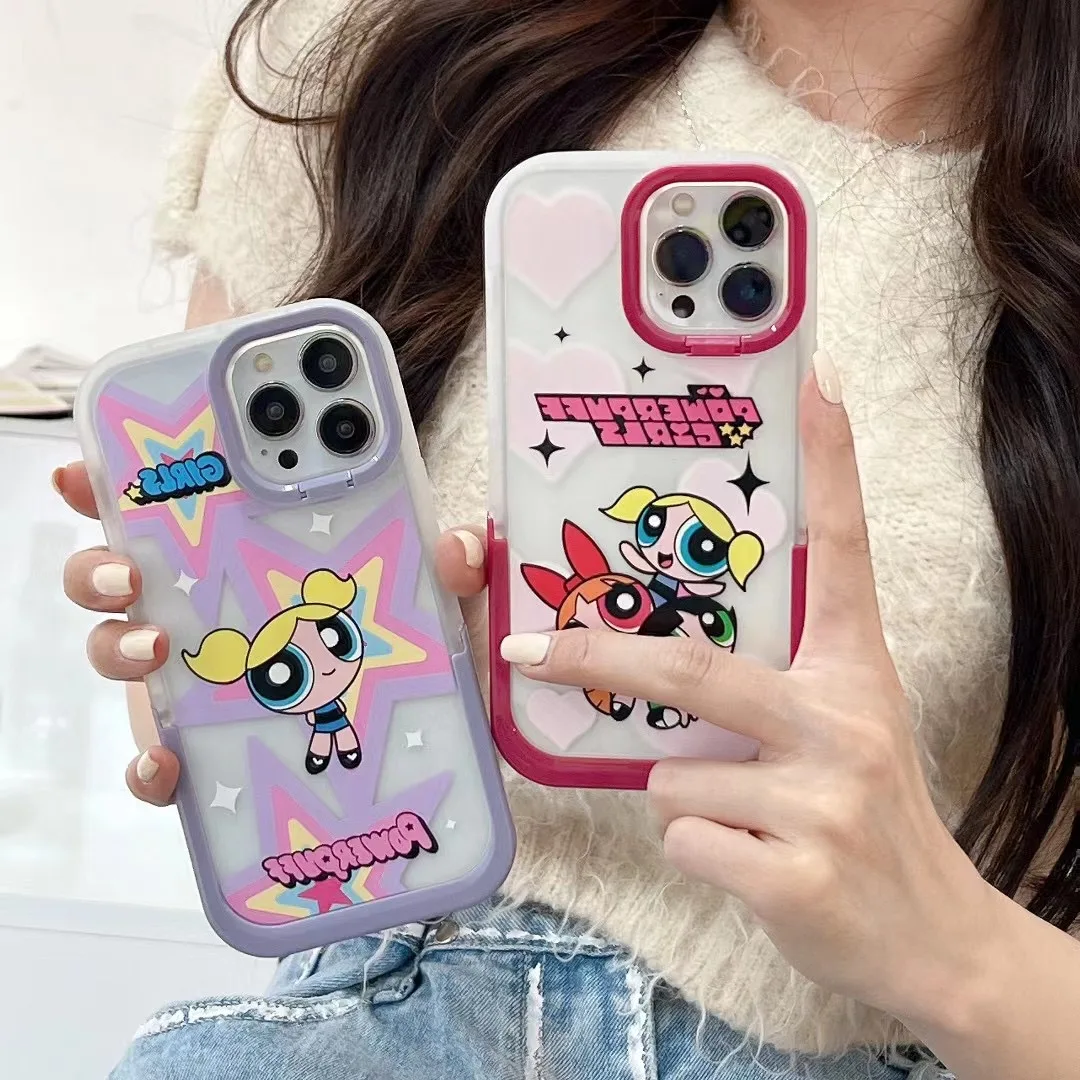 

Powerpuffs Girlss cute anime with invisible bracket Phone Cases For iPhone 14 13 12 11 Pro Max XR Back Cover