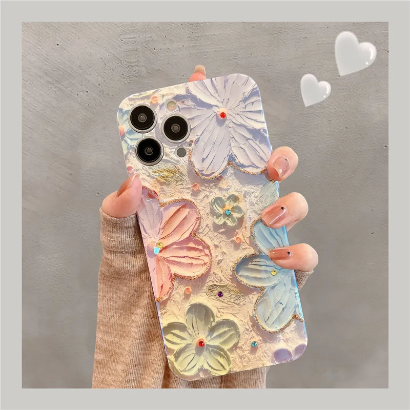 Fashion Flowers Glitter Laser Phone Case For iPhone 13 Pro Max 12 11 X XS XR 7 8 Plus SE 2020 Luxury Soft Shockproof Back Cover