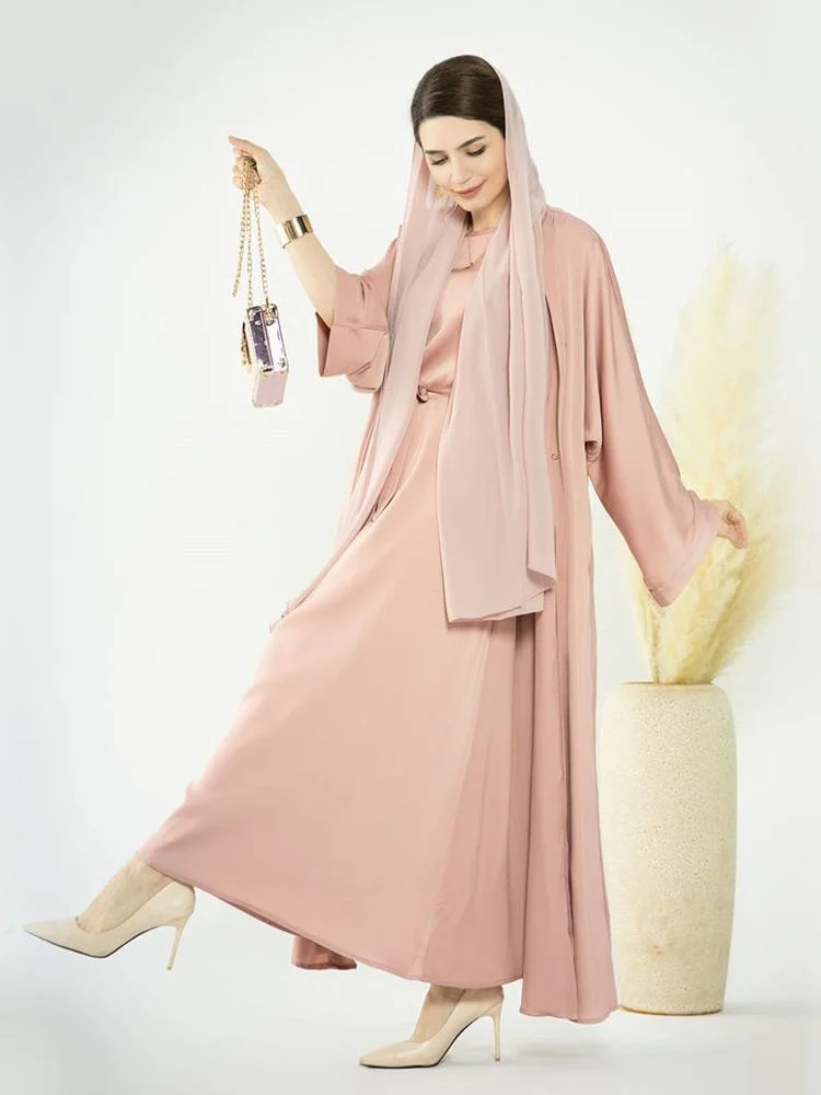 Ramadan Eid Nida Silky Muslim Inner Dress Women Dubai Fashion Bottoming Abaya Full Length Muslim Robes Islamic Clothing Robe