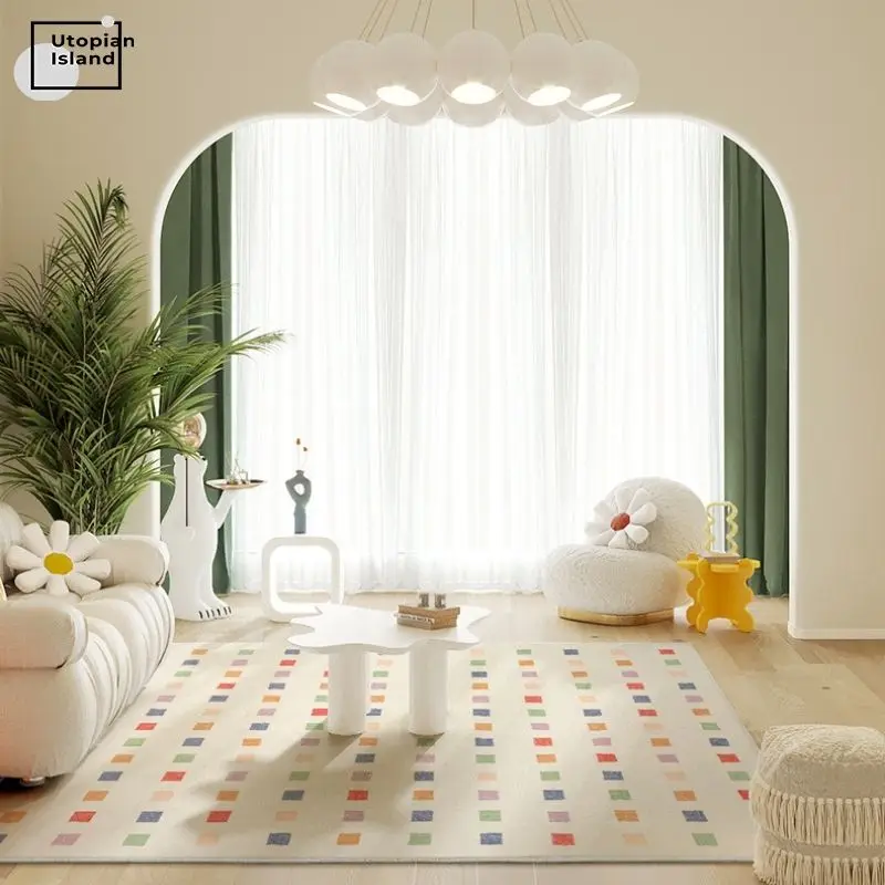 Плюшевый ковер для гостиной белый комнаты в скандинавском стиле напольный