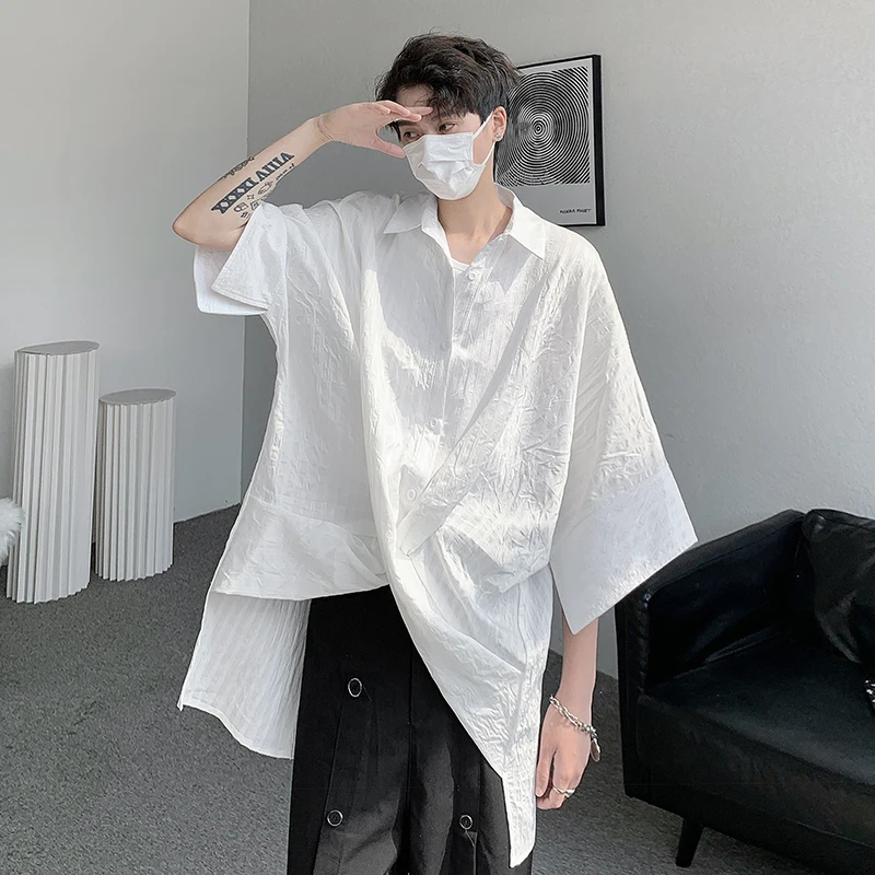 

SuperAen Shirt Solid Color Top Korean Loose Design Style Irregular Hem Short Sleeve Oversize Shirt