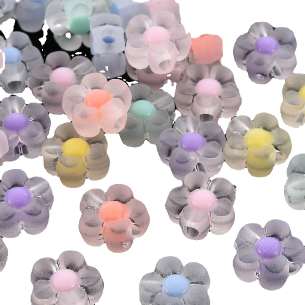 

100PCS Transparent Acrylic Beads Frosted Bead in Bead Flower Mixed Color 12x12.5x6mm Hole: 2.5mm