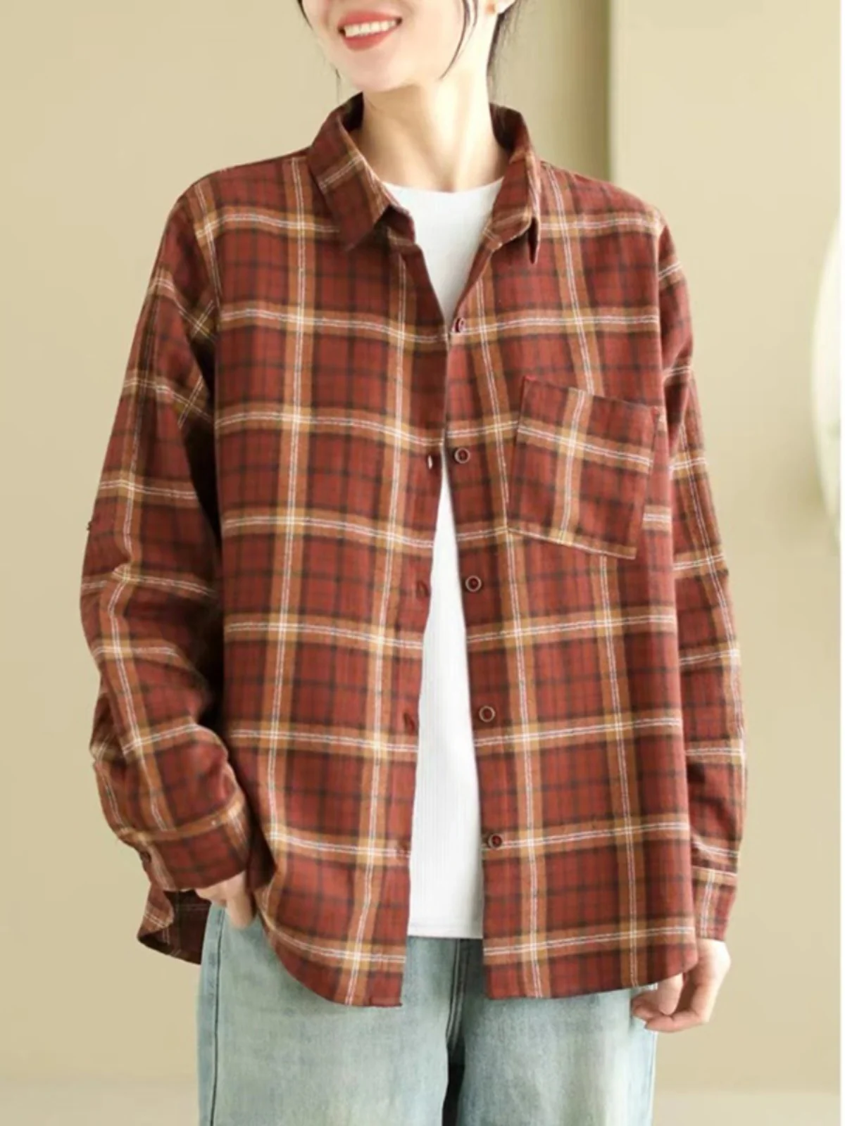 Женская клетчатая рубашка в стиле ретро повседневный однобортный Кардиган с