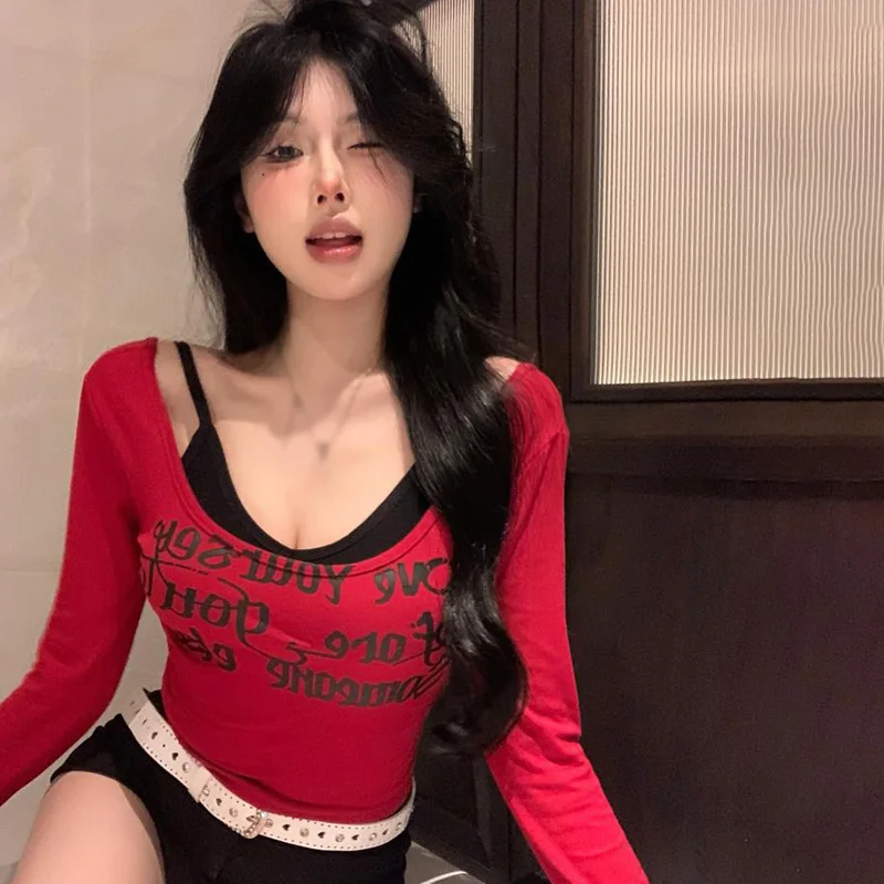 Женская футболка из двух частей с буквенным принтом