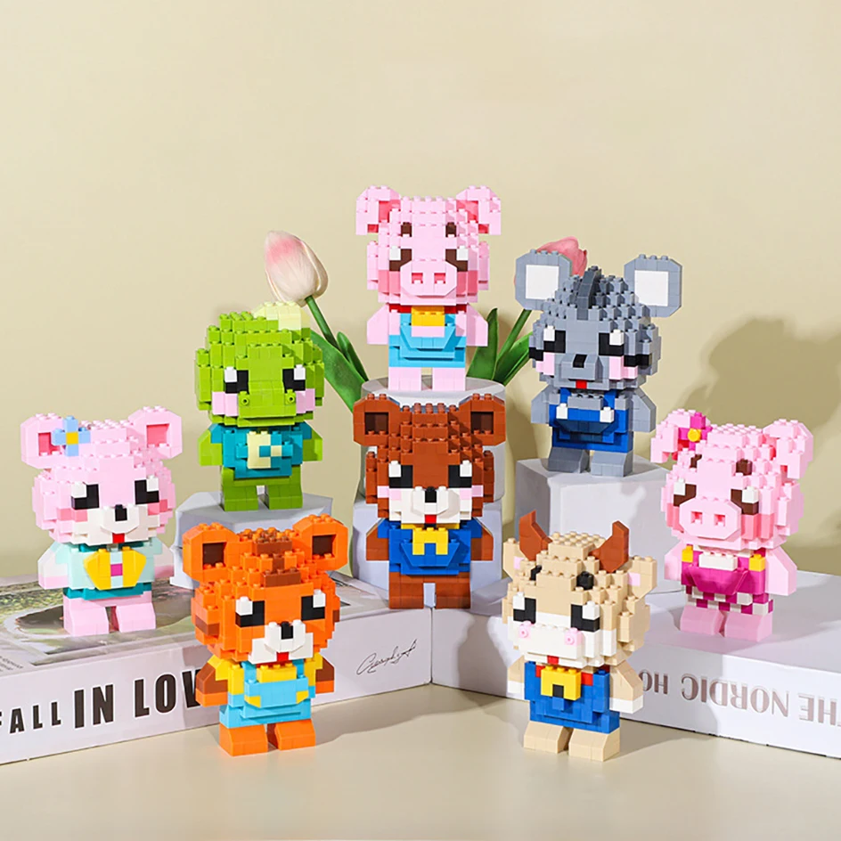 

Fashion Animals Block Bear Cattle Cartoon Figure Doll Toys Anime Building Blocks Decorative Ornament Kawaii Bricks Gifts Toy