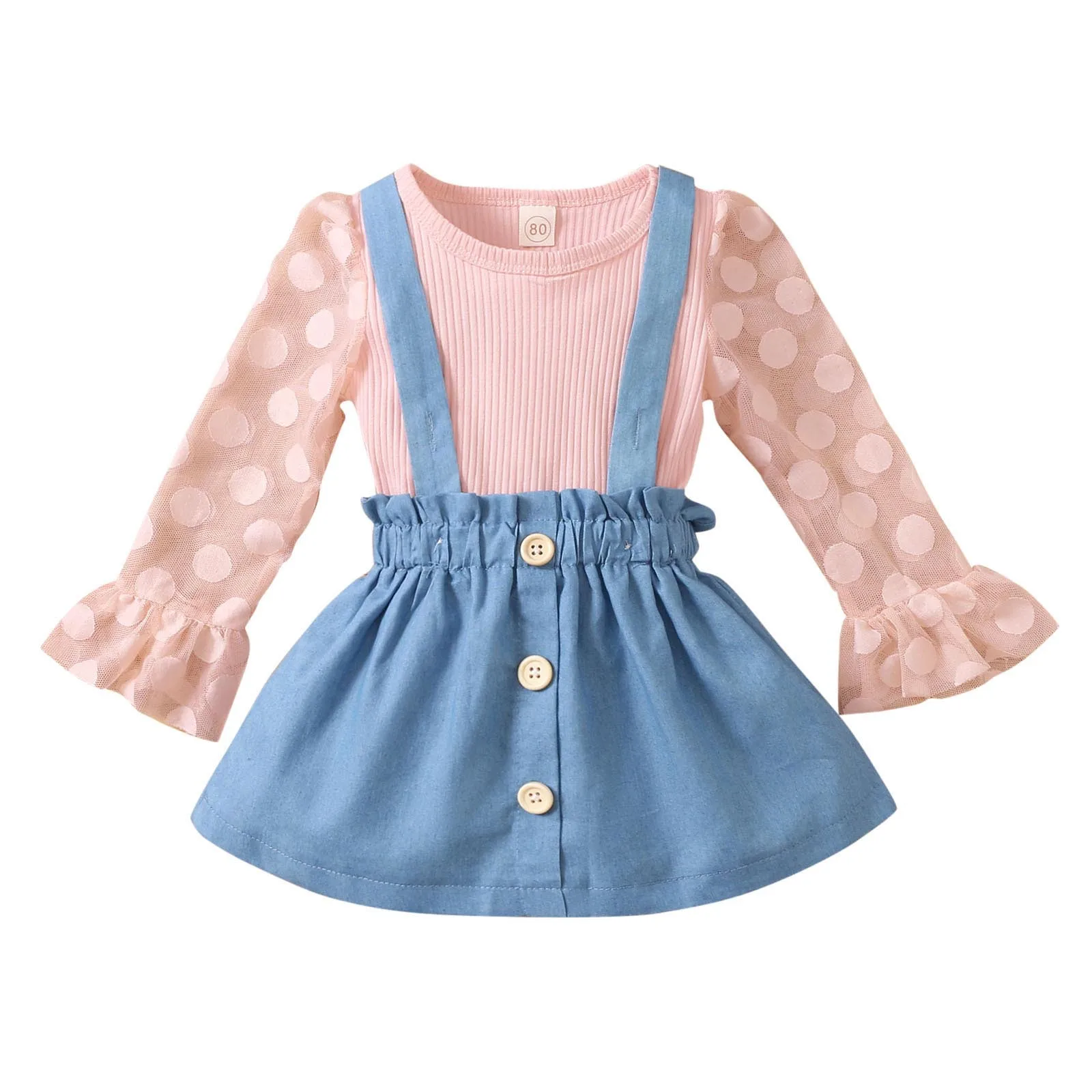 

Tops+Denim Girls Outfits Skirts Suspender Lace Baby Dot Printed Flare Toddler Girl Boutique Outfits Thanksgiving Outfit Girl