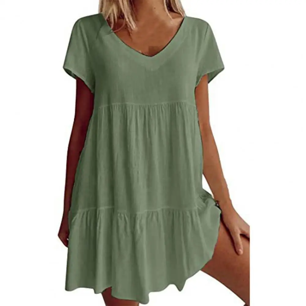 

Summer 2022 Women T Shirt Beach Dress Women Dress Solid Color Ruffles Summer V Neck Above Knee Dress Streetwear Vestidos