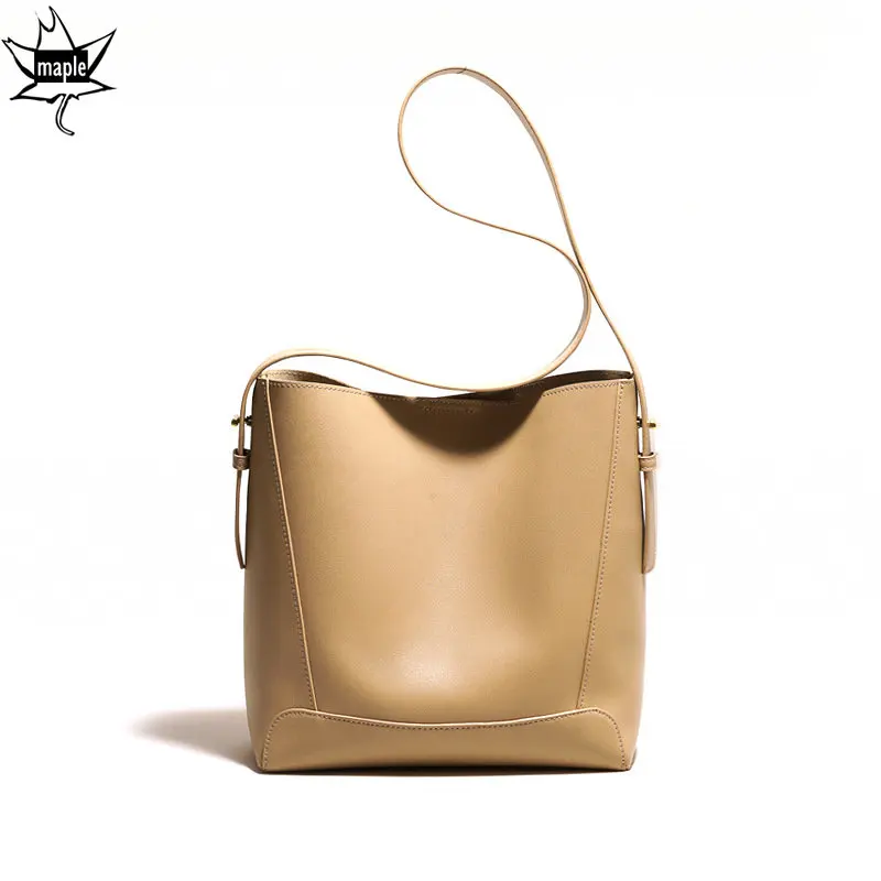 Fashion Bucket Tote Bag Yellow Nappa Cow Leather Adjustable Handle Women Handbag Cowhide Female Shoulder Bag Big Dropshipping