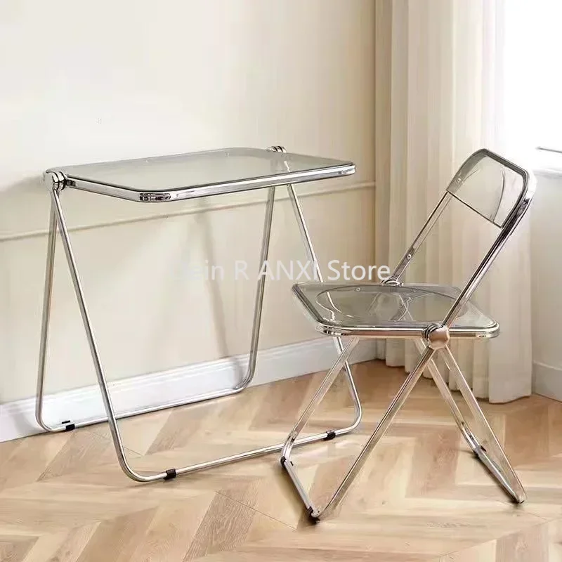 Складной стол прозрачный и стул комбинированный кофейный минималистичный