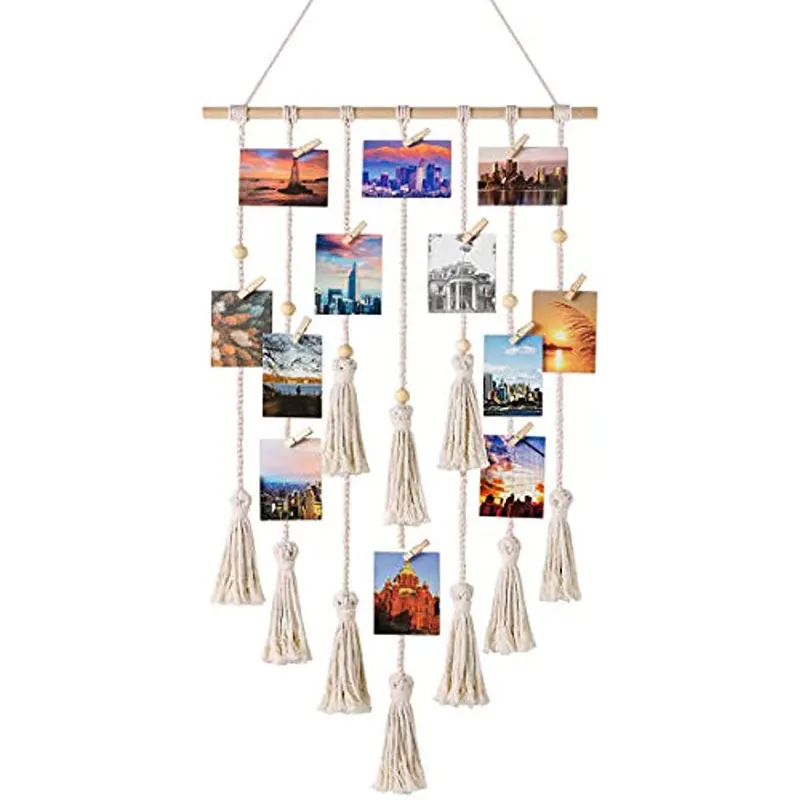 

Rope Wall Decor Dormitory Gift Bedroom Picture DIY Home Office Tassels Living Room Display Hanging With 25 Clips