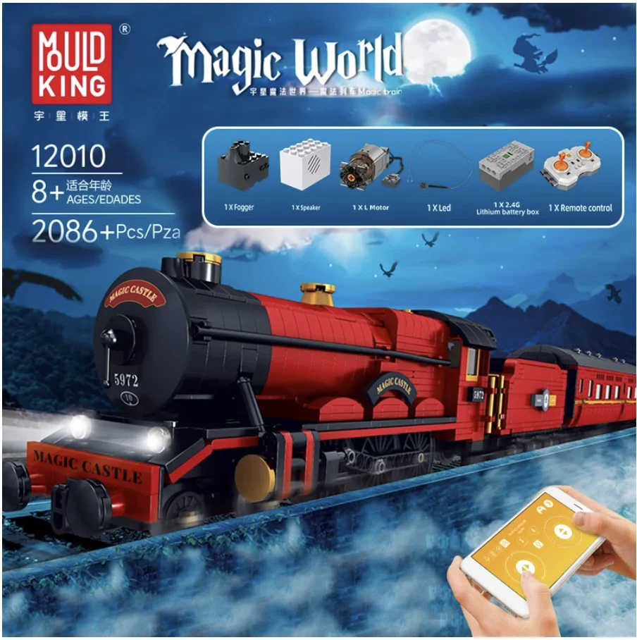 

Высокотехнологичные игрушечные машинки MOULD KING 12010, моторизованный волшебный поезд APP RC, модель, строительные блоки, сборные кирпичи, детские ...