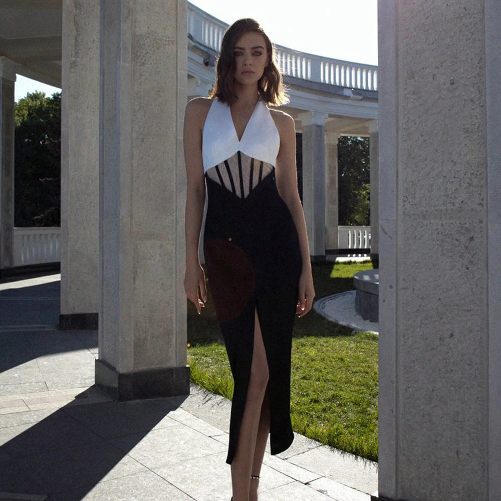 

Элегантное Бандажное платье с лямкой на шее, новинка 2022, соблазнительное кружевное женское платье с открытой спиной, Клубное вечернее платье для вечеринки