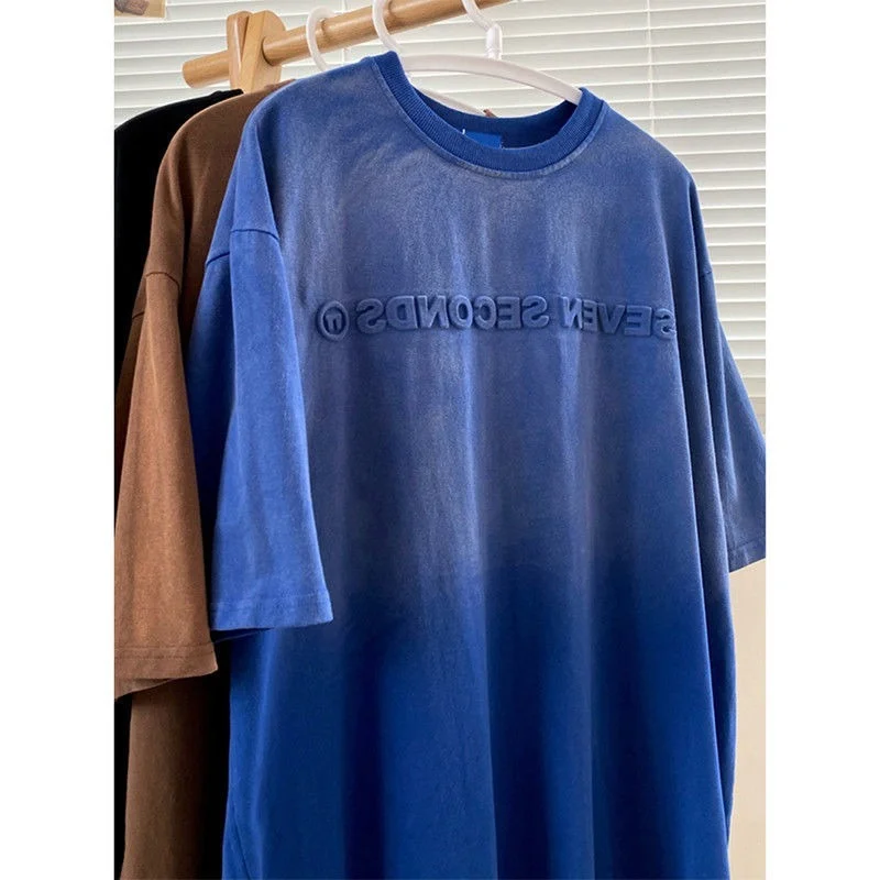 

High Quality 100%Cotton Tie Dye T Shirts Men Women Hip Hop Oversized Tops New Summer Streetwear Klein Blue Short Sleeve Tee Tops