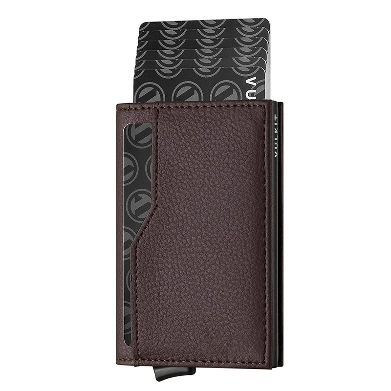 New Arrival Black Small Wallets Credit Card Holder Case Double ID Window RFID Blocking Automatic Leather Wallet for Cards Notes