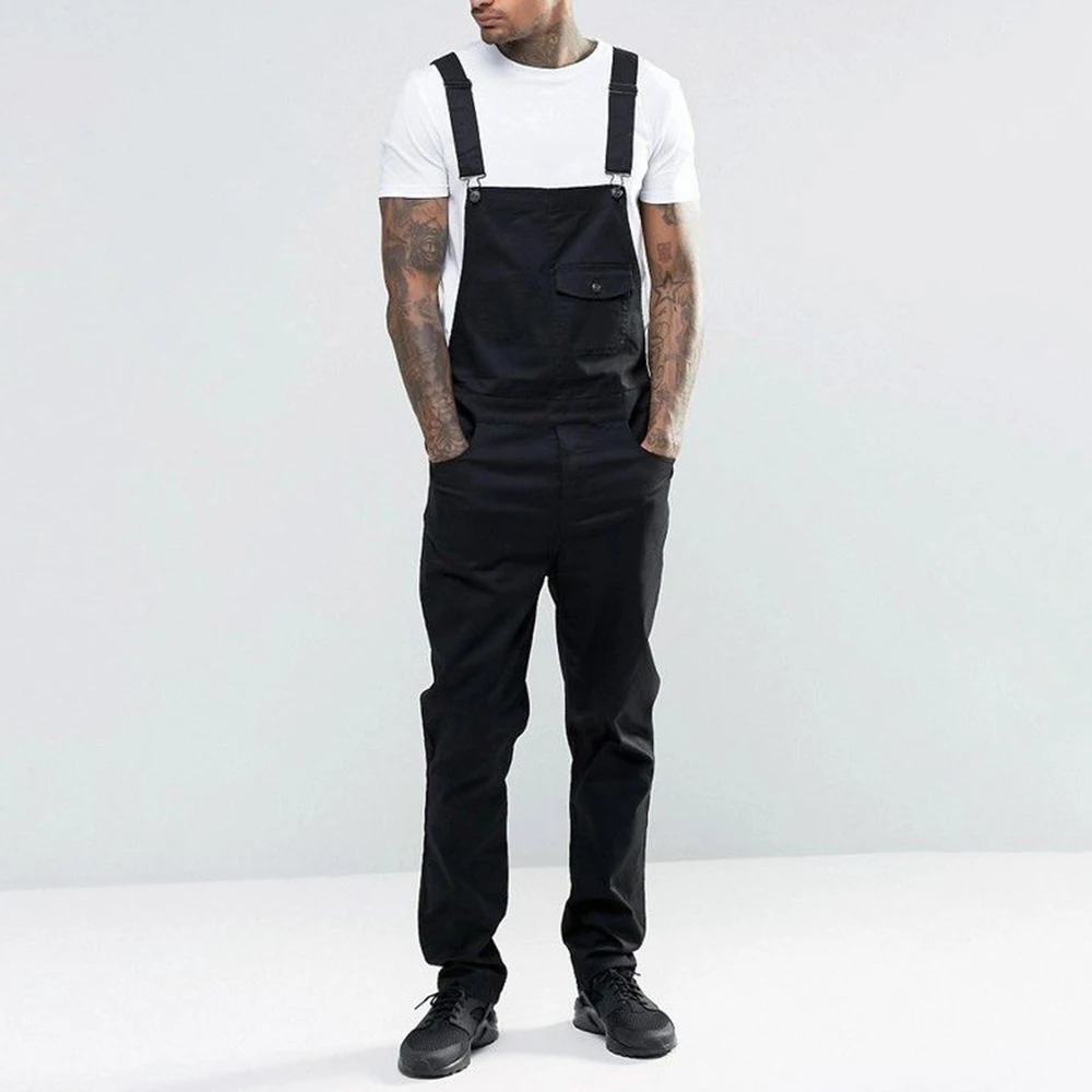 Fashion Men Overalls Jeans Jumpsuits Male Ankle Length Distresses Denim Bib Overalls Men Suspender Pants Cargo Harajuku Street