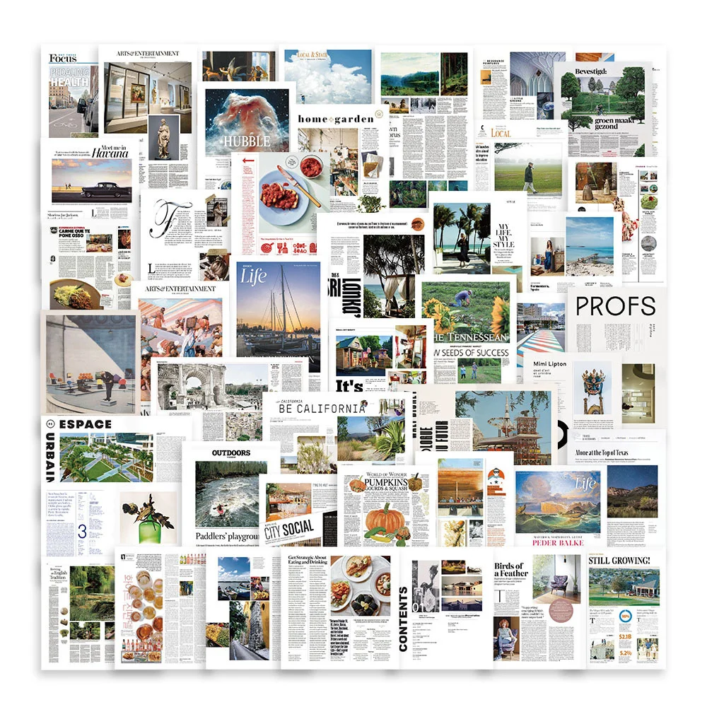 

10/30/50PCS Literary Newspaper Graffiti Sticker DIY Decoration Suitcase Motorcycle Mobile Phone Kids Waterproof StickerWholesale