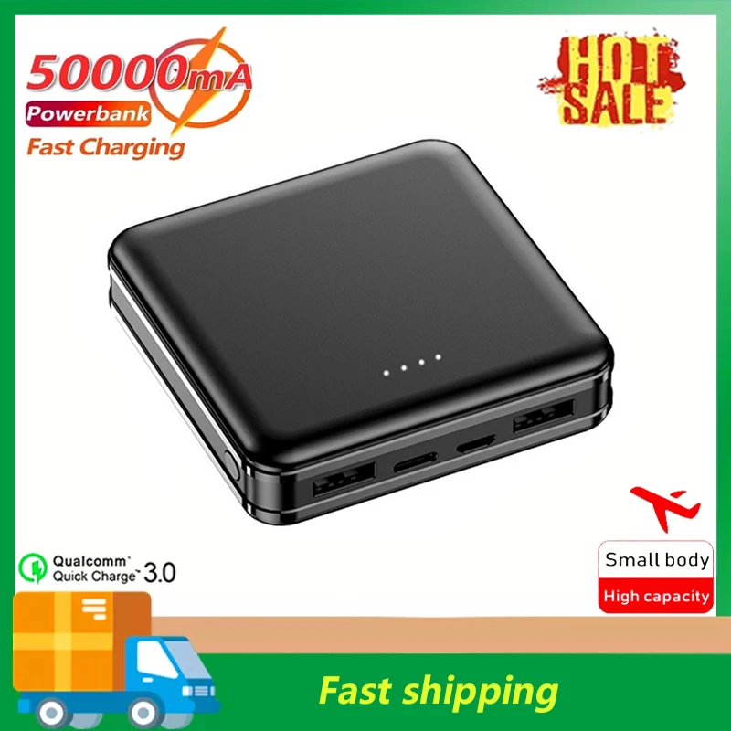 

50000mAh Mini Power Bank Fast Charging External Battery Travel Portable Charger 2 USB Interface Power Bank for Samsung Xiaomi