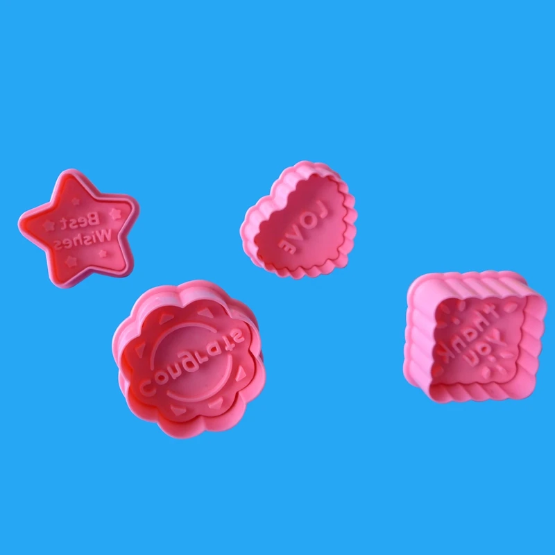 

4Pcs/set blessing language series Spring Cookie Mold Cutters Biscuit Fondant Embossing Plunger Cookie Cake Decorating Tools