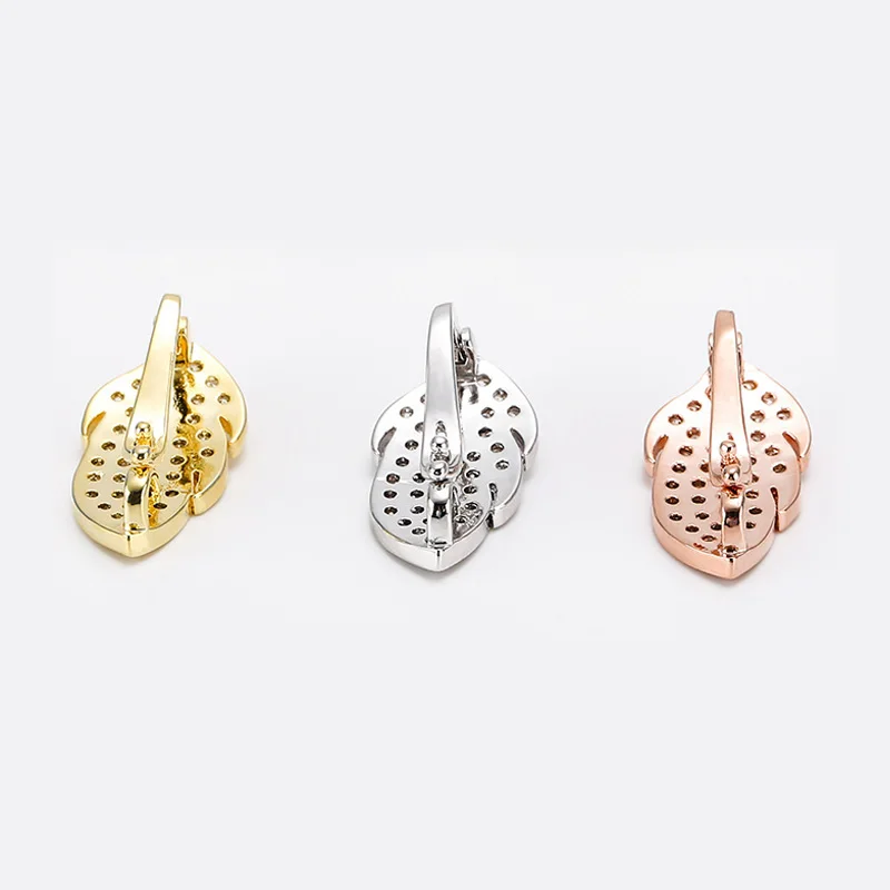 25mm X 11mm Leaf Shape Front Decorative Buckle Clip Clasp Platinum Plated And Copper Zirconia Inlay For Necktie Necklace DIY