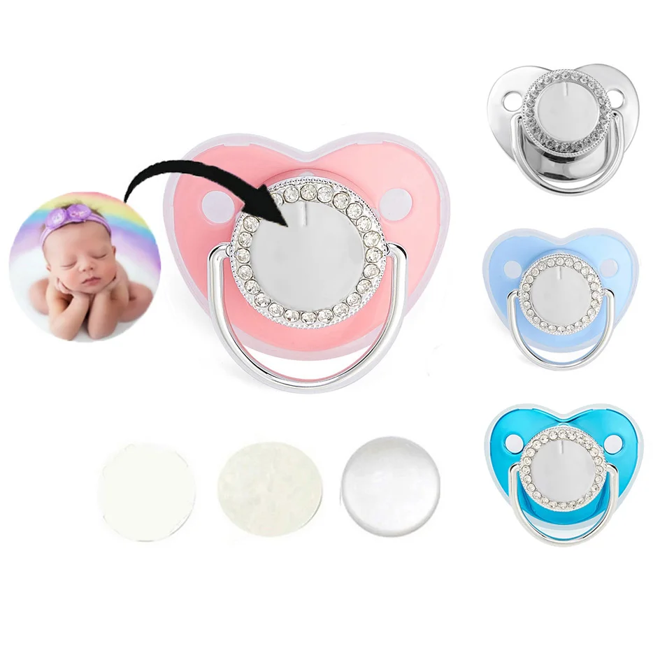 

Newborn Blank Baby Pacifier Rhinestone Silicone Infant Nipple Teether Baby Shower Gifts BPA Free Baby Soother Dummy For 0-24M