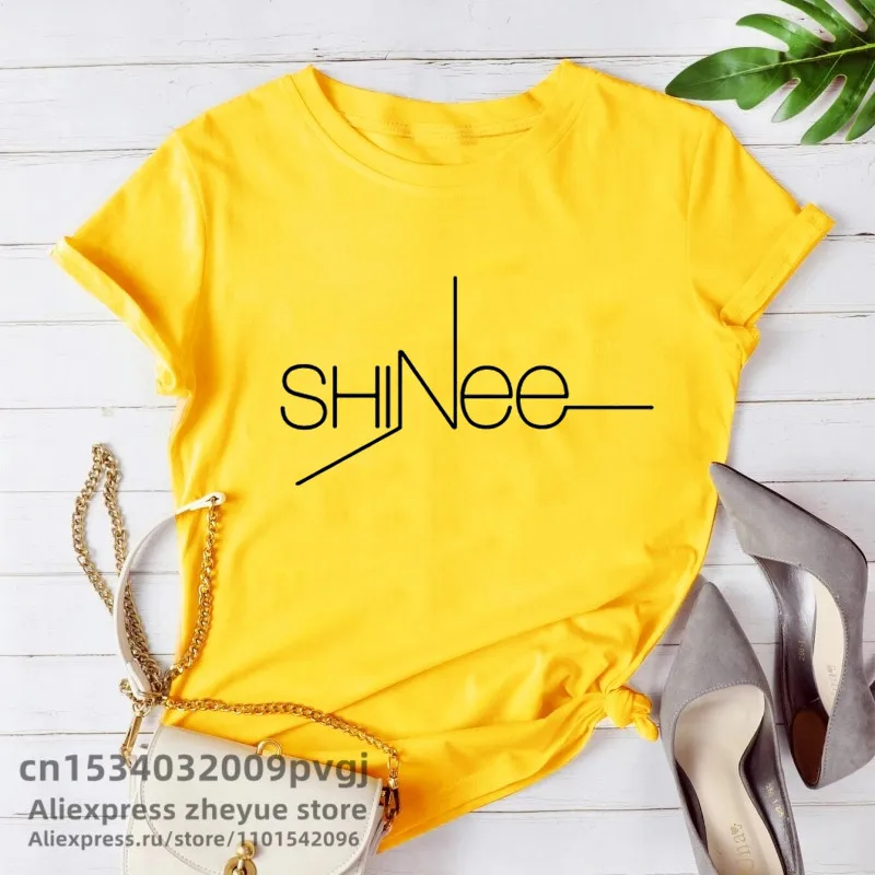 Kpop Merch мир Shinee футболка Женщины случайные члены Jonghyun логотип Футболка Сеул