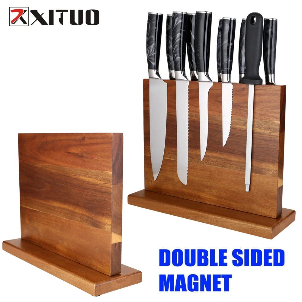 Двусторонний магнитный блок ножей из дерева акации набор держатель магнитная