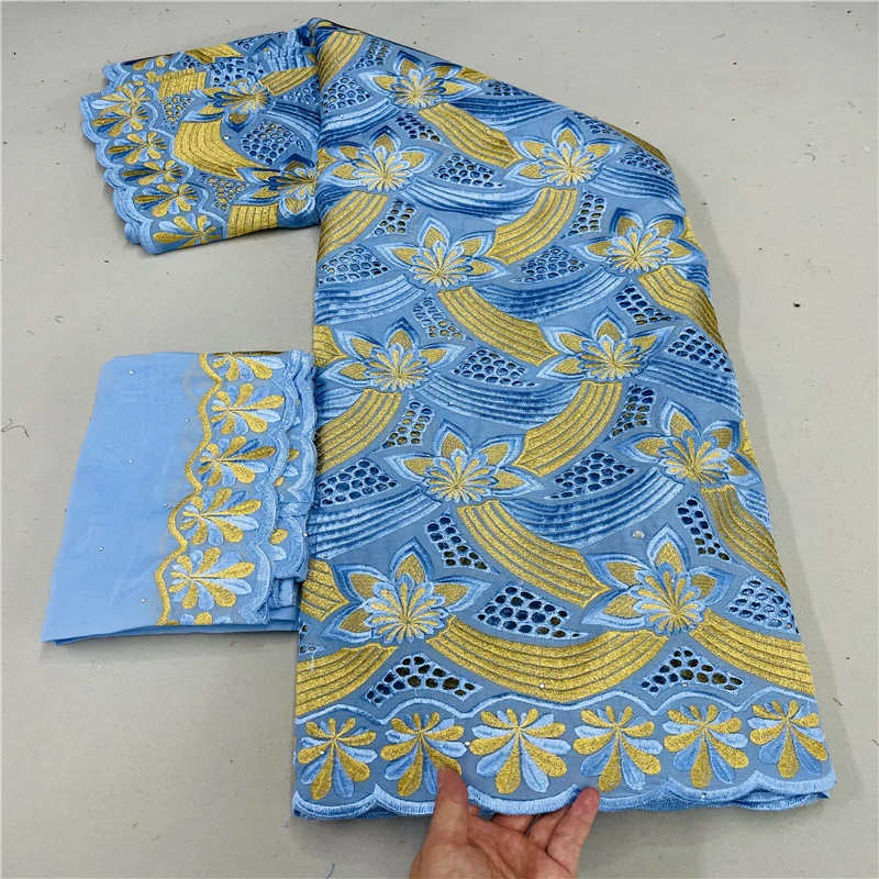 

5+2 Yard Swiss Fabric Latest Heavy Beaded Embroidery African 100% Cotton Voile Lace Popular Dubai Style For wedding Party HL0618