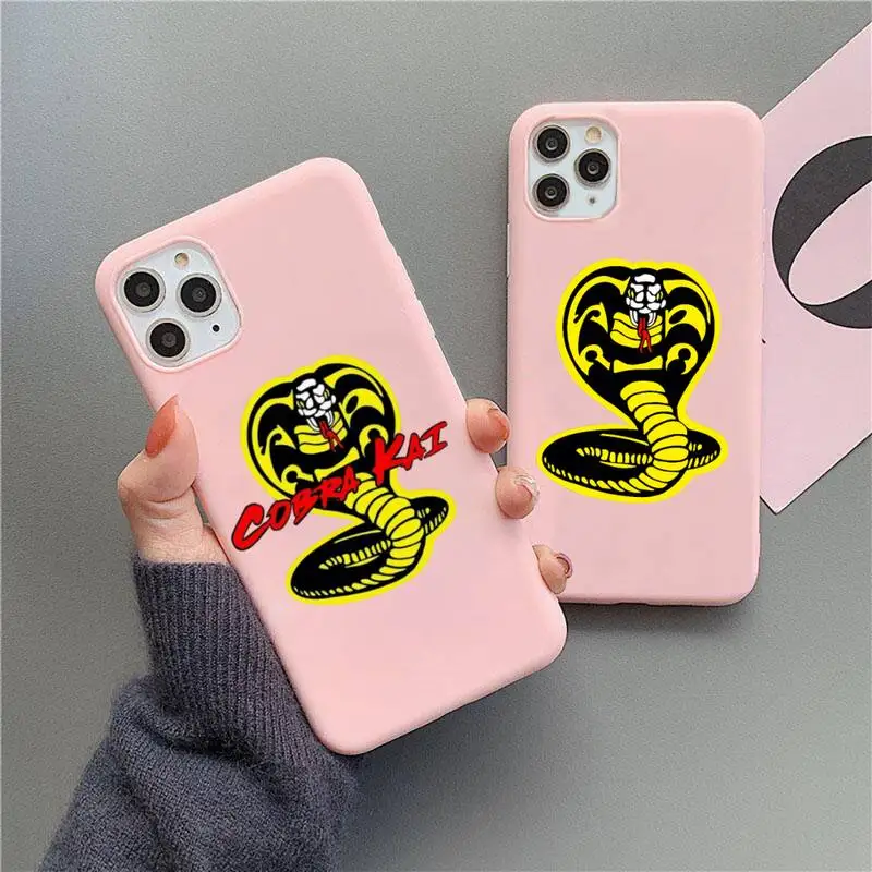 

Cobra Kai Snake Phone Case For iphone 13 12 11 Pro Max Mini XS 8 7 6 6S Plus X SE 2020 XR Matte Candy Pink Silicone cover