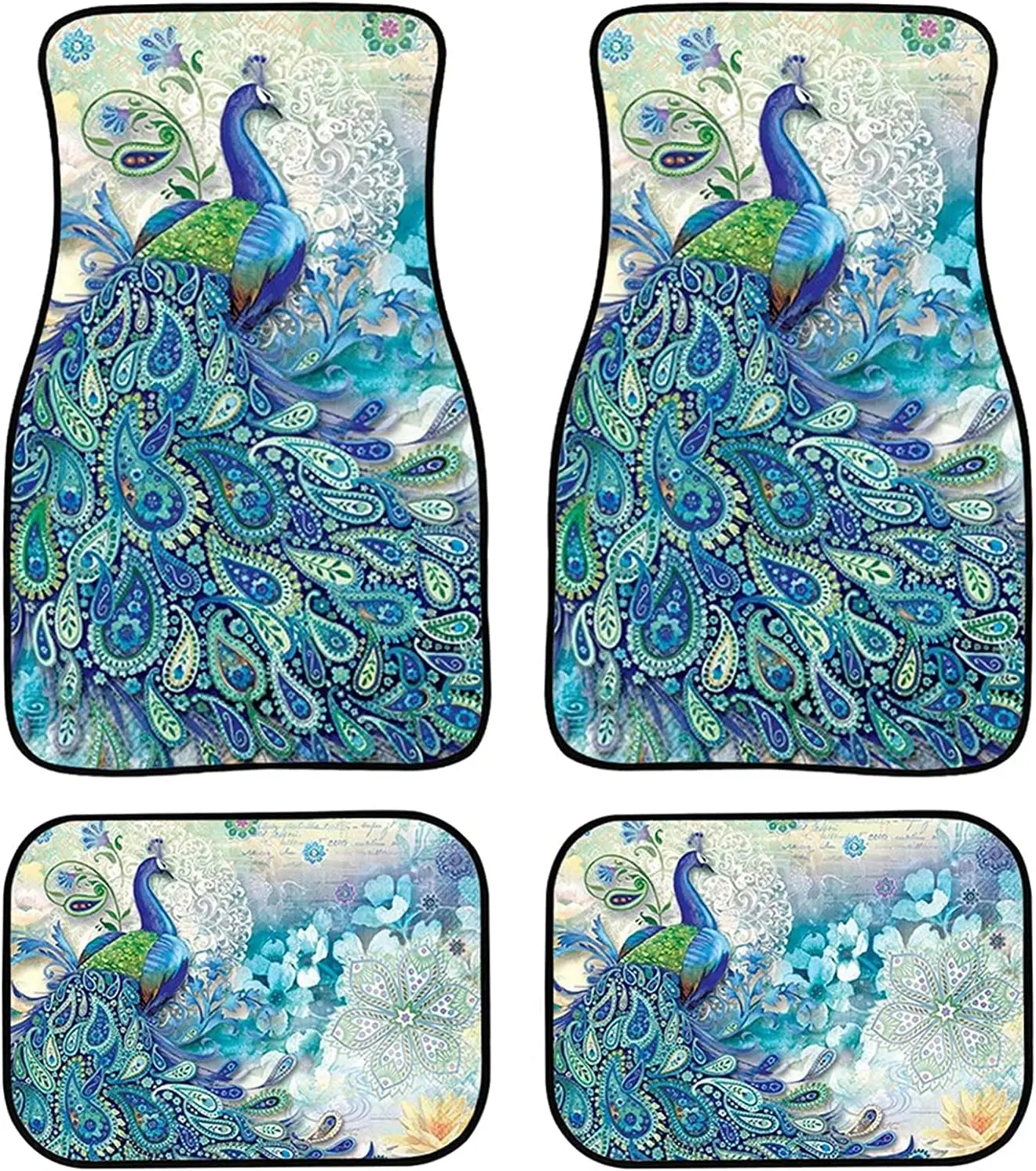 

Peacock Floor Mats for Front & Rear for Car, Truck, SUV & Van All Weather Liners 4 Piece Set Carpet for Womens Ladies Gift