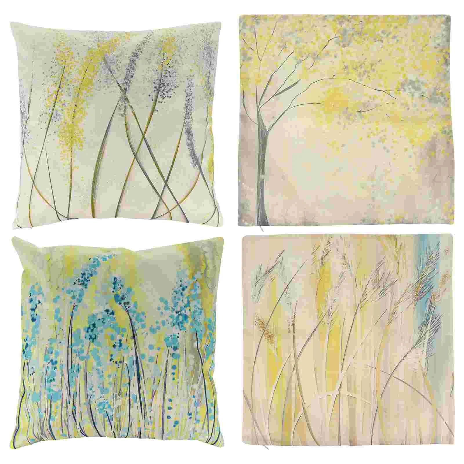 

4PCS Linen Pillow Case Home Cloth Art Sofa Back Cushion Cover (Core 4 Styles)