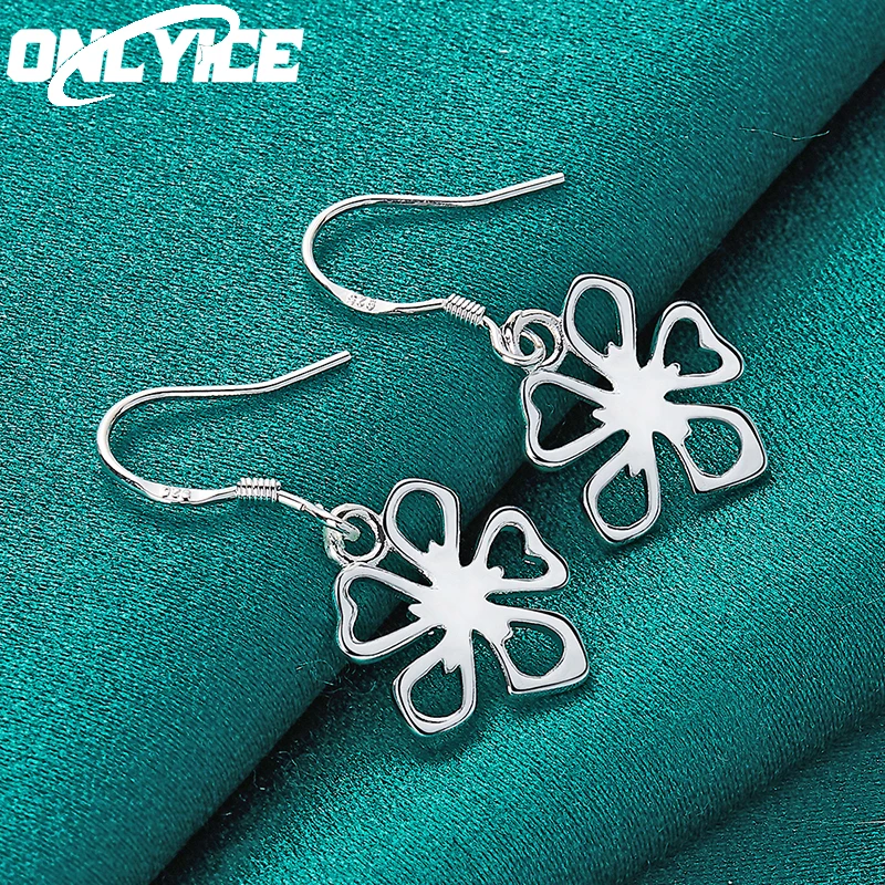 

New 925 Sterling Silver Earrings Fashion Party Charm Jewelry Woman Wedding Hollow Flower Drop Earrings Christmas Gifts