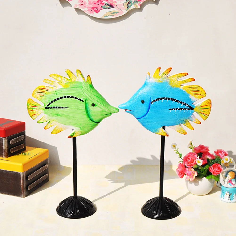 

2 pcs Wooden Ornaments Couple Tropical Animal Desktop Decoration Crafts for Office Home