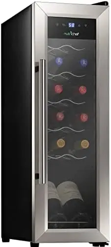 

PKCWC12 12 Bottle Cooler Refrigerator White and Red Countertop Chiller, Freestanding Compact Mini Wine Fridge with Digital Contr