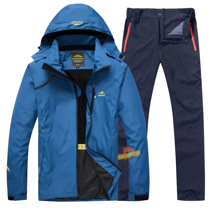 

Men's Spring and Autumn Hooded Fishing Suit Windproof Waterproof Mountaineering Clothes Windbreaker Outdoor Fishing Jacket Pants