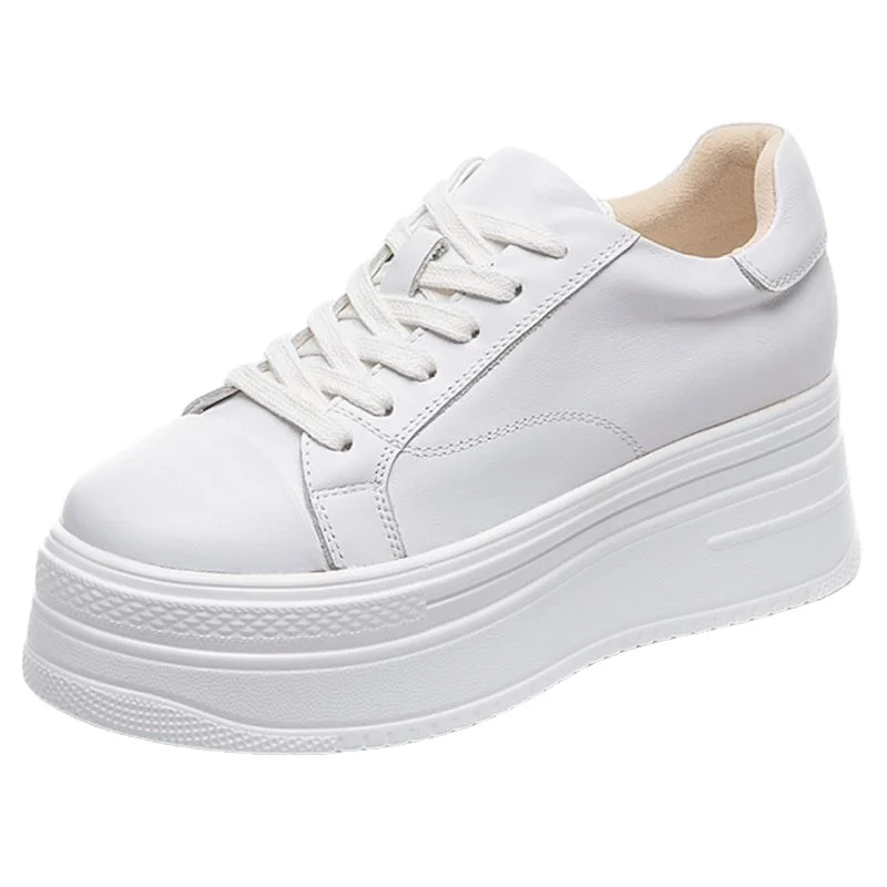 

Новинка 2022, маленькие белые кожаные туфли на толстой подошве, Студенческая обувь с рельефным носком, кожаные женские повседневные туфли, же...