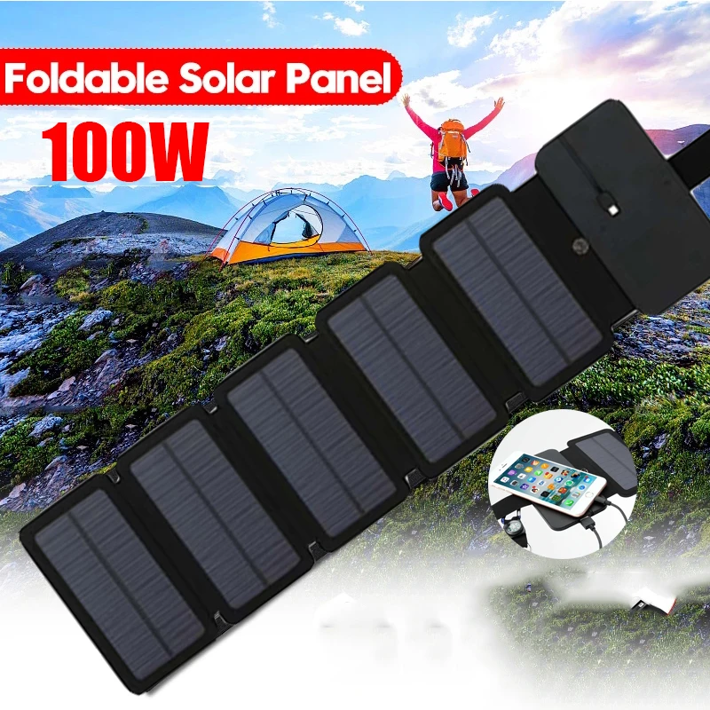 Купи 100W Foldable Solar Panel USB Solar Cells 12V Solar Charger Output Devices Waterproof Portable Mobile Power for Phone Charging за 959 рублей в магазине AliExpress