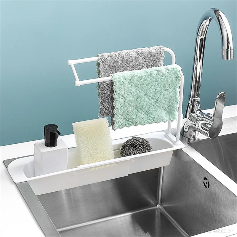 

Telescopic Sink Rack Holder Household Adjustable Sink Rag Storage Rack Expandable Storage Drain Basket For Home Kitchen Kit