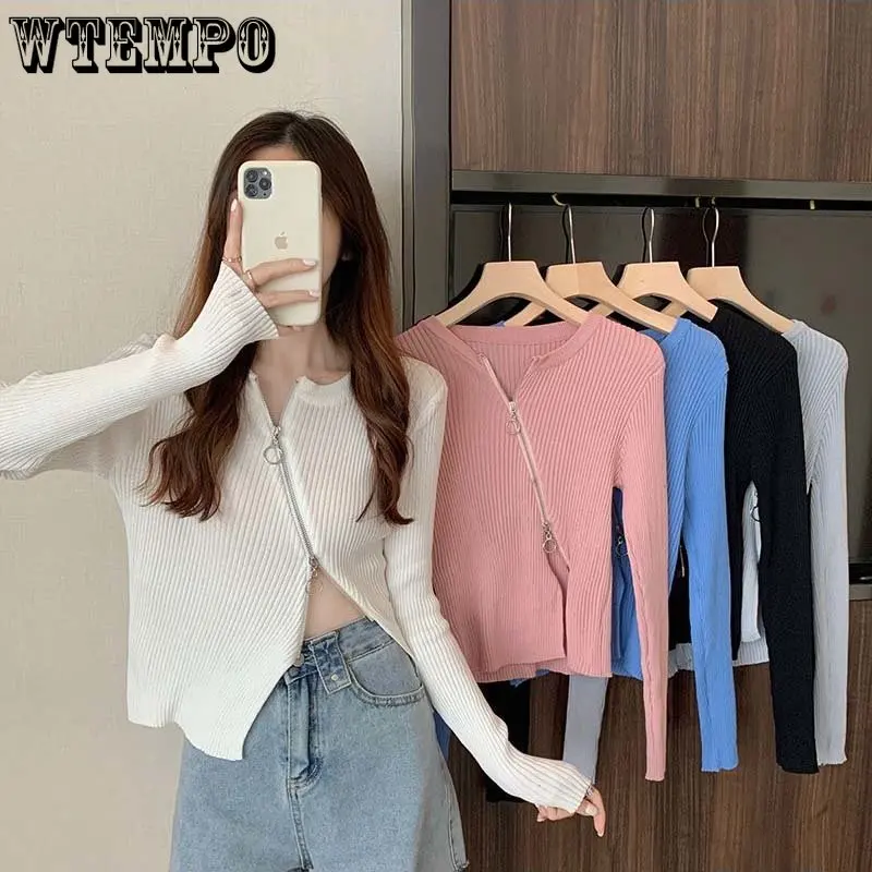 

WTEMPO Irregular Knitwear Women's Design Sense Base Coat Chic Jacket Zipper Cardigan Coat Autumn and Winter Wholesale