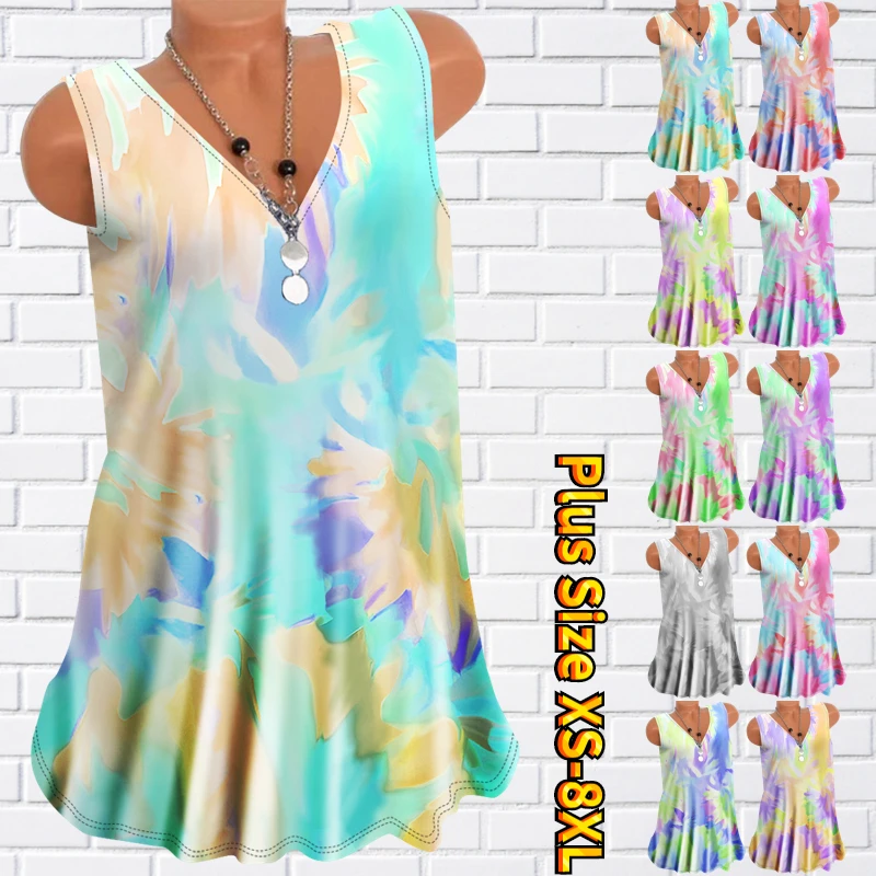 

Women's Casual Dress Summer Knee-length Skirt Mini Dress Sleeveless Dress 3D Printing Summer V Neck Basic Daily Slim Skirt