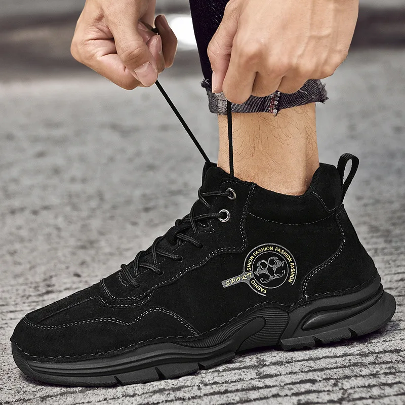 SALUDAS Men's Leather Sneakers Luxury Handmade Casual Shoes Plush Warm Winter Shoe Men Outdoor Waterproof High Top Sneakers Male