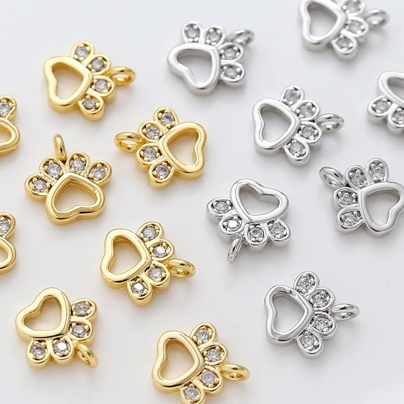 

Gold-plated color protection with zirconium inlaid cute cat claw pendant DIY handmade jewelry bracelet necklace accessory