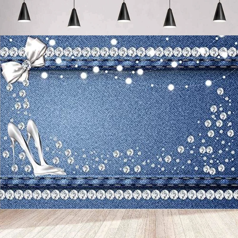 Фон для фотосъемки блестящий синий джинсовый и бриллиантовый Кристалл каблук