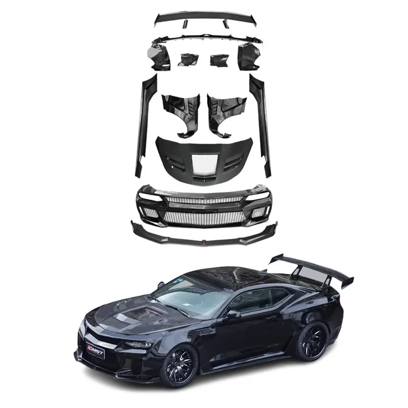 Фото Заводской хит продаж, комплект широкого кузова в стиле CMST для Camaro, карбоновый передний бампер, задний диффузор, спойлер, крыло, капот, подходит для нового Bod №2